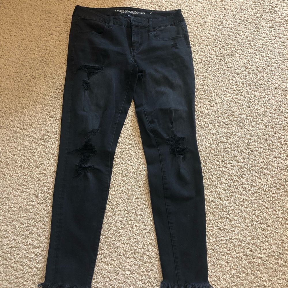 American eagle black destroyed jeans